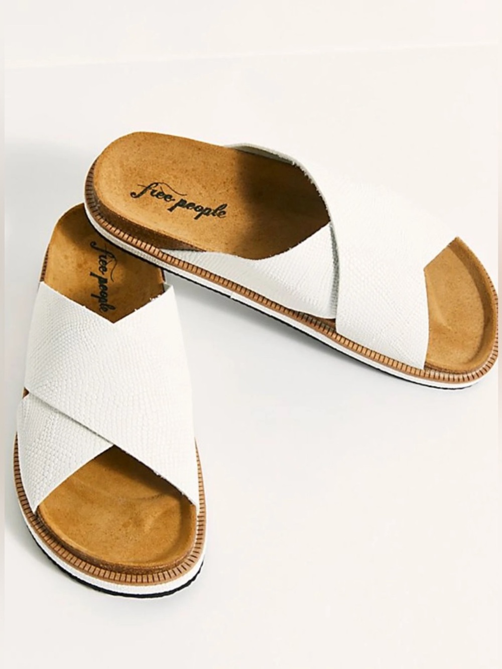 Free People Sidelines Footbed Sandals White Lizard Crisscross Size 9 Spain NWOB - Picture 2 of 7